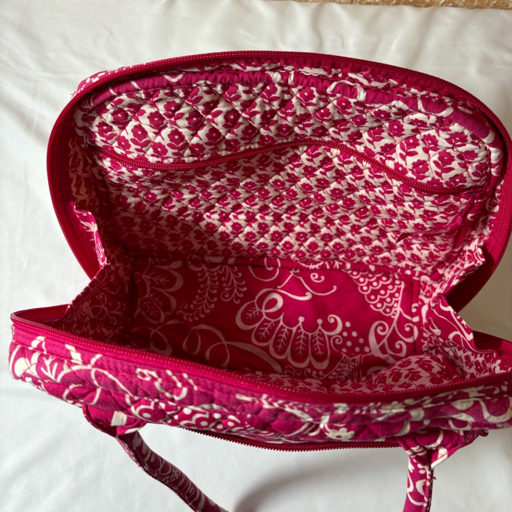 Vera Bradley Shoulder Bag Twirly Bird Pattern Purse Hot Pink White Carry On Bag - Picture 7 of 16